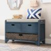 Storage Bench with Removable Basket and 2 Drawers,Fully Assembled Shoe Bench with Removable Cushion