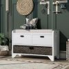 Storage Bench with Removable Basket and 2 Drawers,Fully Assembled Shoe Bench with Removable Cushion