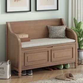Rustic Style Solid wood Entryway Multifunctional Storage Bench with Safety Hinge (Color: Brown+Beige, Material: MDF)