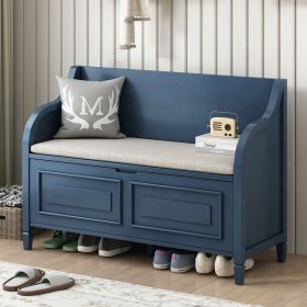 Rustic Style Solid wood Entryway Multifunctional Storage Bench with Safety Hinge (Color: Antique Navy, Material: MDF)