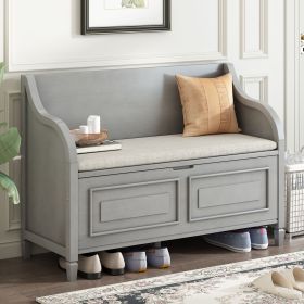Rustic Style Solid wood Entryway Multifunctional Storage Bench with Safety Hinge (Color: Gray Wash, Material: MDF)