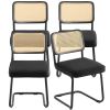 VEVOR Rattan Dining Chairs Set of 4, Mid Century Modern Dining Chair, Upholstered Velvet Accent Chair with Rattan Back