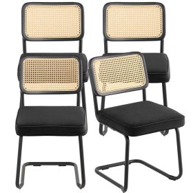 VEVOR Rattan Dining Chairs Set of 4, Mid Century Modern Dining Chair, Upholstered Velvet Accent Chair with Rattan Back (Quantity: 4 Pieces, Color: Black)