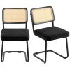 VEVOR Rattan Dining Chairs Set of 2, Mid Century Modern Dining Chair, Upholstered Velvet Accent Chair with Rattan Back