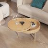 Modern Round Wood Rotating Tray Coffee Table with Storage & Metal Legs