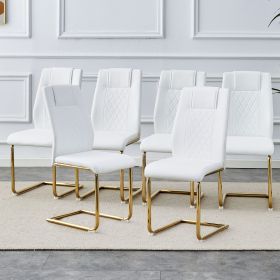 Modern dining chairs, dining room chairs, and golden leg cushioned chairs made of artificial leather, suitable for kitchens, living rooms, bedrooms (Color: as Pic)