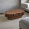 43.70 Inch Modern Handcraft Drum Coffee Table Oval Coffee Table for Living Room,Small Wooden Coffee Table with Sturdy Pedestal for Office