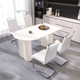 63 "medieval modern cream style MDF dining table and PU armless dining chair set 4. Assemble Desktop and Silver plated metal leg dining chair set (Cloro: White+White+4IN1)