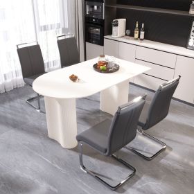 63 "medieval modern cream style MDF dining table and PU armless dining chair set 4. Assemble Desktop and Silver plated metal leg dining chair set (Cloro: White+Grey+4IN1)