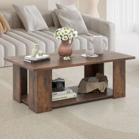 Large 41 Inch 2-tier Wooden Modern Coffee Table with Storage Shelf living room table (Color: coffee)