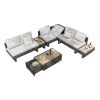 6-Person Patio Sectional Furniture Set with Extendable Coffee Table with Ice Bucket, Collapsible Seat