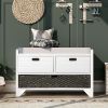 Storage Bench with Removable Basket and 2 Drawers,Fully Assembled Shoe Bench with Removable Cushion