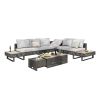6-Person Patio Sectional Furniture Set with Extendable Coffee Table with Ice Bucket, Collapsible Seat