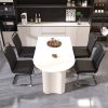 63 "medieval modern cream style MDF dining table and PU armless dining chair set 4. Assemble Desktop and Silver plated metal leg dining chair set