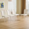 Modern minimalist dining chair, white PU leather curved back and seat cushion, white metal chair legs, suitable for dining room, bedroom