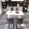 63 "medieval modern cream style MDF dining table and PU armless dining chair set 4. Assemble Desktop and Silver plated metal leg dining chair set