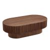 43.70 Inch Modern Handcraft Drum Coffee Table Oval Coffee Table for Living Room,Small Wooden Coffee Table with Sturdy Pedestal for Office