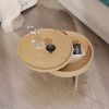 Modern Round Wood Rotating Tray Coffee Table with Storage & Metal Legs