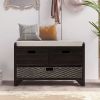 Storage Bench with Removable Basket and 2 Drawers,Fully Assembled Shoe Bench with Removable Cushion