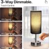 Small Bedside Lamp Touch Control Table Lamp with USB A+C Charging Ports & AC Outlet 3-Way Dimmable Nightstand Lamp with Linen Fabric Shade for Bedroom