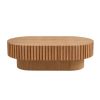 43.70 Inch Modern Handcraft Drum Coffee Table Oval Coffee Table for Living Room,Small Wooden Coffee Table with Sturdy Pedestal for Office