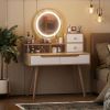 Makeup Vanity Desk with 3 Adjustable Lighted Mirror with solid wood table feet