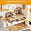 Makeup Vanity Desk with 3 Adjustable Lighted Mirror with solid wood table feet