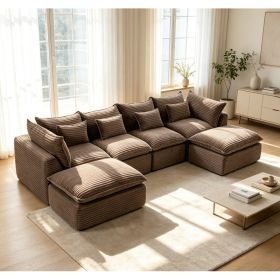 129.8" Width Cloud Couch Oversized Modular Sectional Sofa True Relax Comfy Couches Wide&Deep Seat Sofas for Living Room Furniture Sets, Corduroy Fabri (Option: Khaki)