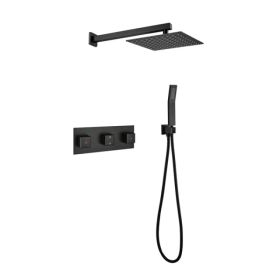 Brass Matte Black Shower Faucet Set Shower System 10 Inch Rainfall Shower Head with Handheld Sprayer Bathroom Luxury Rain Mixer Combo (Option: as picture)
