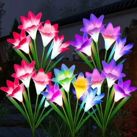 4 Pack Solar Lights With 16 Bigger Artificial Lily Flowers, Multi-Color Changing Lights, Solar Garden Decor Lights For Patio Yard Lawn Pathway (pink+p (Option: 4pcs)