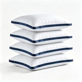2-Pack Luxury Bed Pillows - Breathable Down Alternative Gusseted Supportive Pillows With White & Navy Blue Elegant Pattern, Soft Fiber Fill For Enhanc (Option: 4pc Queen 18x 28in)
