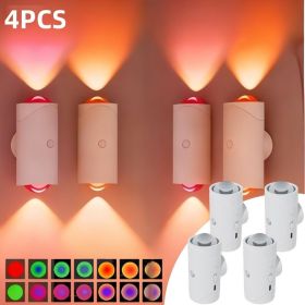 Rechargeable Motion Sensor Night Light, Magnetic LED Wall Light With RGB Color Changing & 3000K Warm Light, Wireless Battery Powered Stick-On Light Fo (Option: 4pcs)
