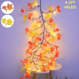 Maple Leaf LED Tree Branch Lights With Remote - 138LED Willow Vine Twig Garland For Wall Decor, 8 Modes, USB Powered String Lights For Indoor Home Bed (Option: 48LED4.2FT)