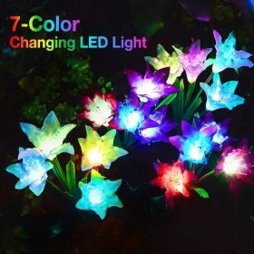 4 Pack Solar Lights With 16 Bigger Artificial Lily Flowers, Multi-Color Changing Lights, Solar Garden Decor Lights For Patio Yard Lawn Pathway (pink+p (Option: 8pcs)