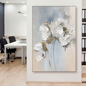 Handmade Oil Painting Fancy Wall Art Personalized Gifts Abstract White Floral Painting On canvas Large Flower Oil Painting Minimalist Modern Living Ro (Style: 1.0, size: 50x70cm)