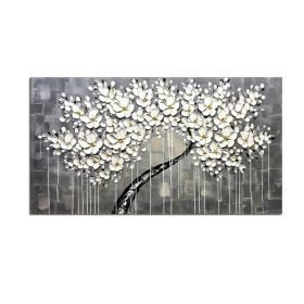 Abstract Knife 3D Flower Picture Wall Art Home Decor Hand Painted Flower Oil Painting on Canvas Handmade white Floral Paintings (size: 70x140cm)