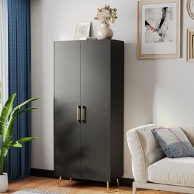 Kitchen Pantry Storage Cabinet 68.8" H, with 2 Door, 4 Adjustable Shelves, Freestanding Wooden Cupboard for Dining Room Living Room, Laundry, White (Color: Black)