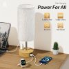 Small Bedside Lamp Touch Control Table Lamp with USB A+C Charging Ports & AC Outlet 3-Way Dimmable Nightstand Lamp with Linen Fabric Shade for Bedroom