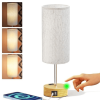Small Bedside Lamp Touch Control Table Lamp with USB A+C Charging Ports & AC Outlet 3-Way Dimmable Nightstand Lamp with Linen Fabric Shade for Bedroom