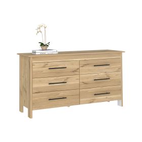 Paris Six Drawer Double Dresser, Four Legs, Superior Top (Color: Light Oak / White)