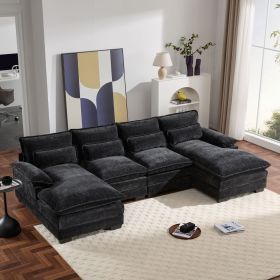 110*55" Modern Modular U-shaped Sectional Sofa with Waist Pillows,6 Seat Upholstered Symmetrical Indoor Furniture (Color: as Pic)