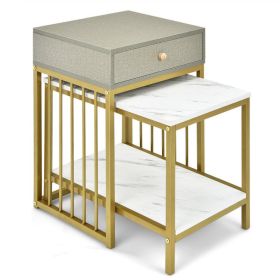 2 Pieces Modern Nesting Coffee Table Set with Drawer and Shelf (Color: White)