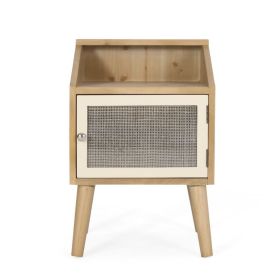 Nightstand with Rattan Decorated for Living Room & Bedroom (Color: Natural, Type: Nightstands)