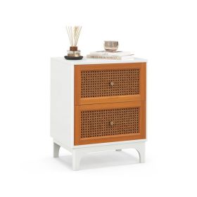 Nightstand with Rattan Decorated for Living Room & Bedroom (Color: White, Type: Nightstands)