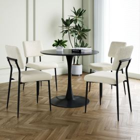 Modern beige simple velvet dining chair fabric upholstered chair Family bedroom stool back dressing, black round table set (Color: as Pic)