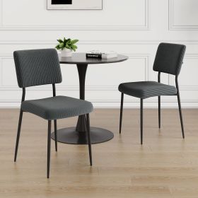 Modern grey simple velvet dining chair fabric upholstered chair Family bedroom stool back dressing, black round table set (Color: as Pic)