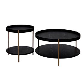 2-Piece Modern 2 tier Round Coffee Table Set for Living Room,Easy Assembly Nesting Coffee Tables, End Side Tables for Bedroom Office Balcony Yard (Color: as Pic)