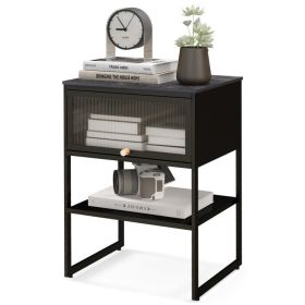 Nightstand with Flip up Door Storage Shelf (Color: Black)