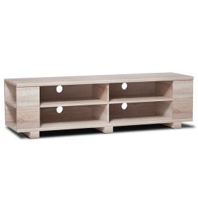 Wooden TV Stand with 8 Open Shelves for TVs up to 65 Inch Flat Screen (Color: Light Brown)