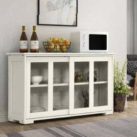 Sideboard Buffet Cupboard Storage Cabinet with Sliding Door (Color: White)